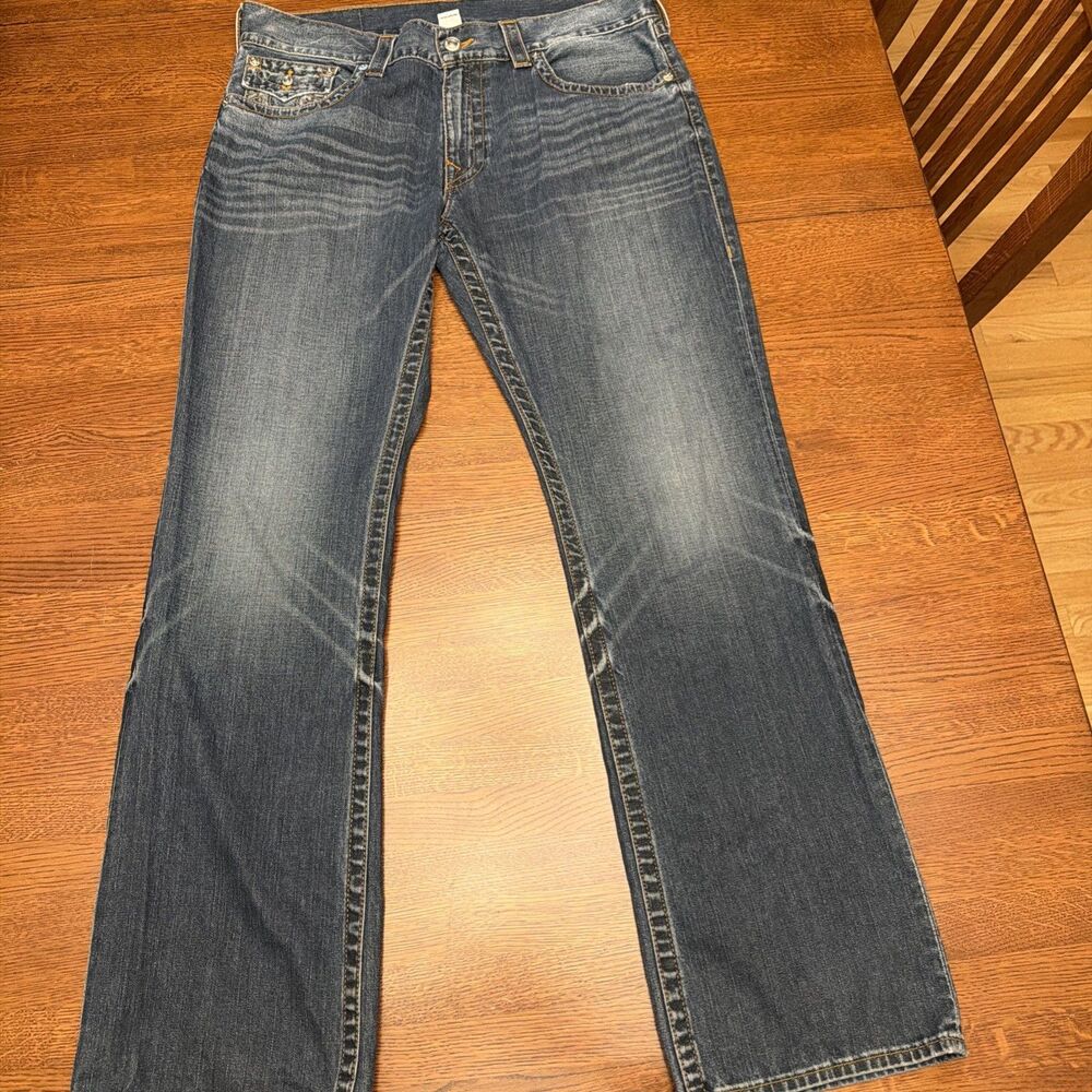 True Religion Mens Jeans 36 34L Straight Flap Pocket 100% Cotton